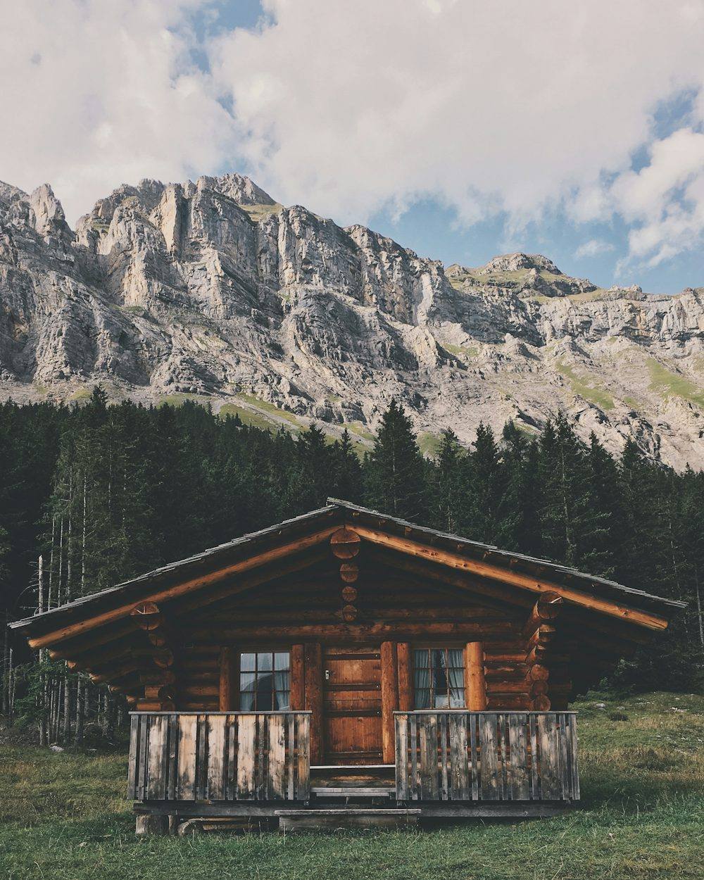 Bluffside cabin set against the bluff face